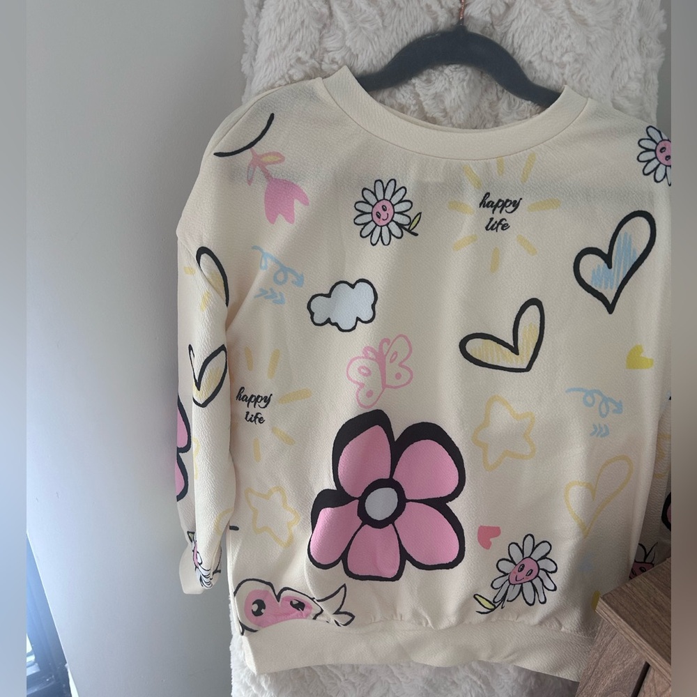 SHEIN Cream and Black Graphic Top